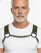 Military Green Leather Dogwood with Black Chain