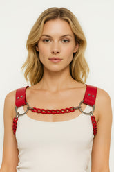 Red Leather Dogwood with Ring Chain