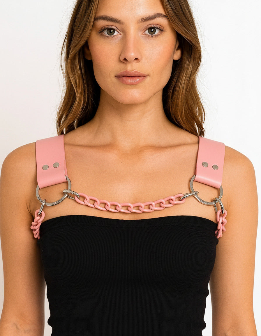 Pink Leather Dogwood with Pink Chain