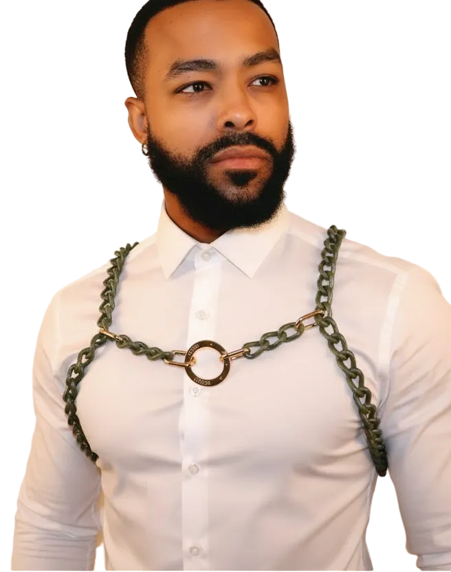 Military Matte Green  H-Cross Back Chain Overlay / Harness with Ring