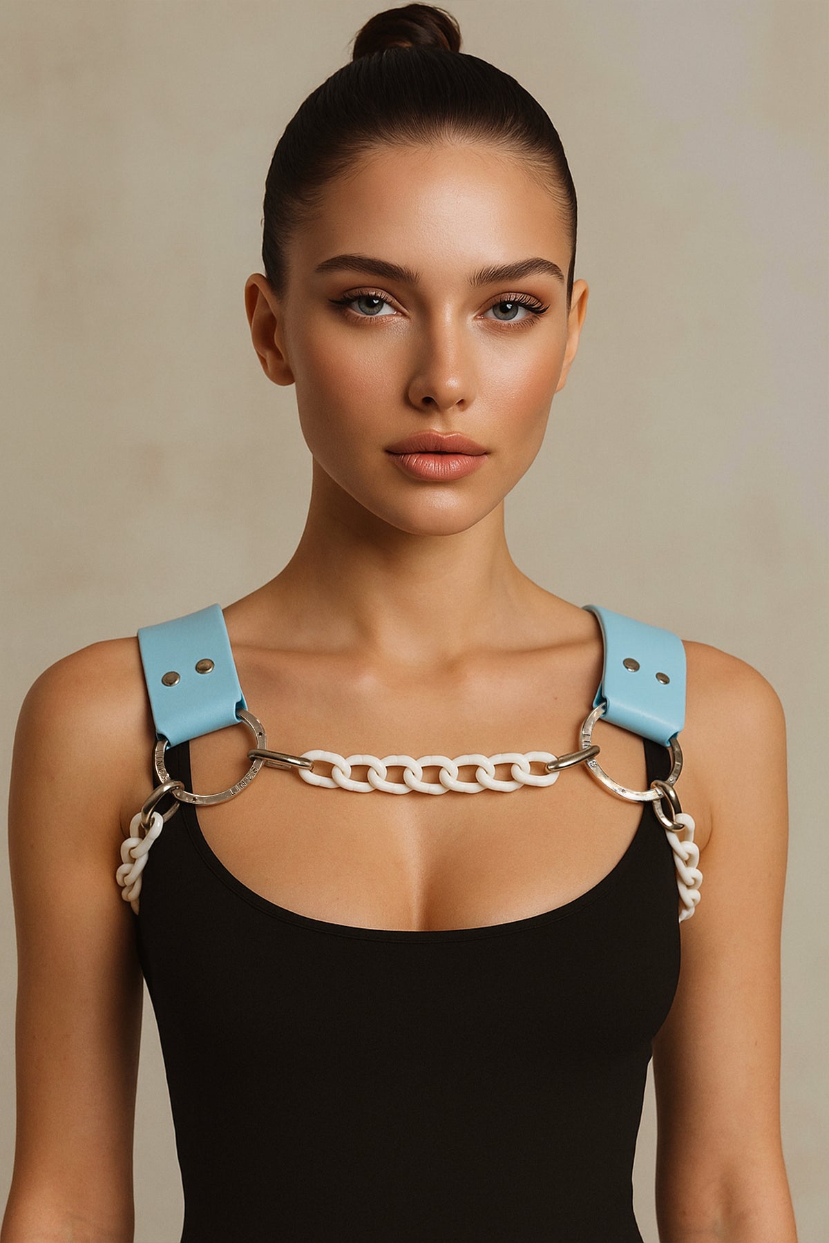 Jewel Blue Leather Dogwood with White Chain