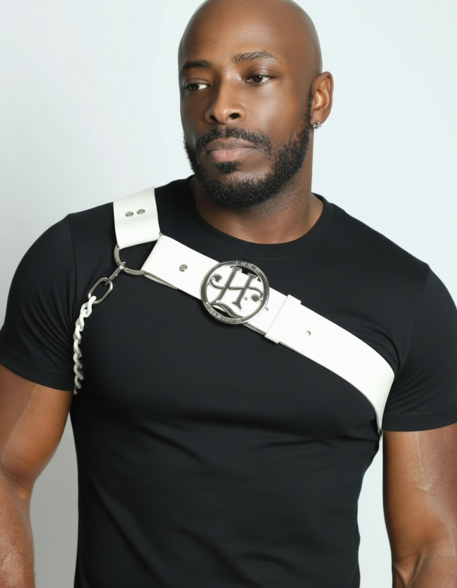 White Asymmetrical Leather Harness
